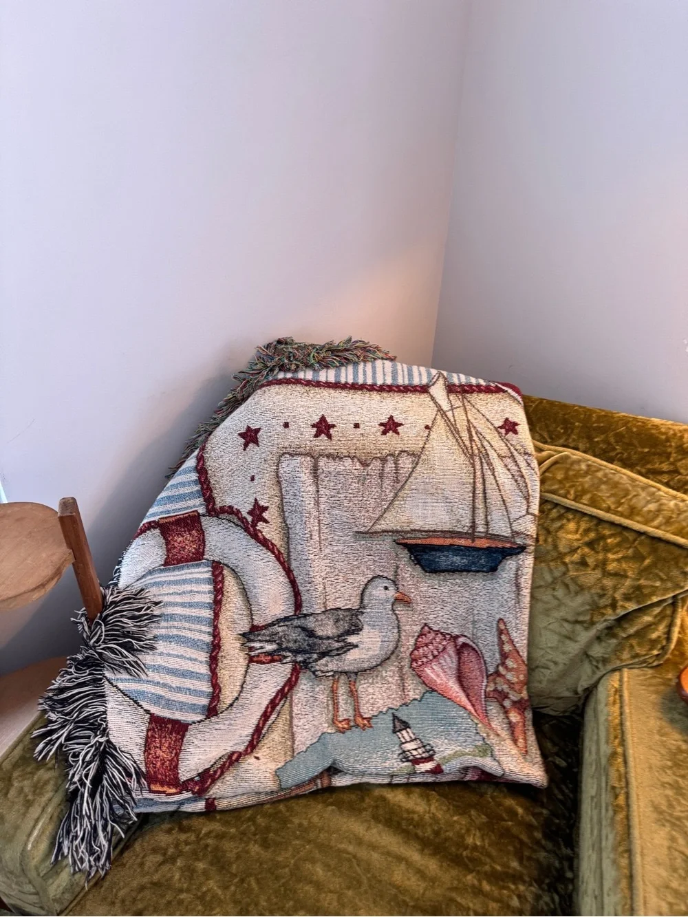 Coastal Sailboat Throw Blanket in Red, Blue, Cream